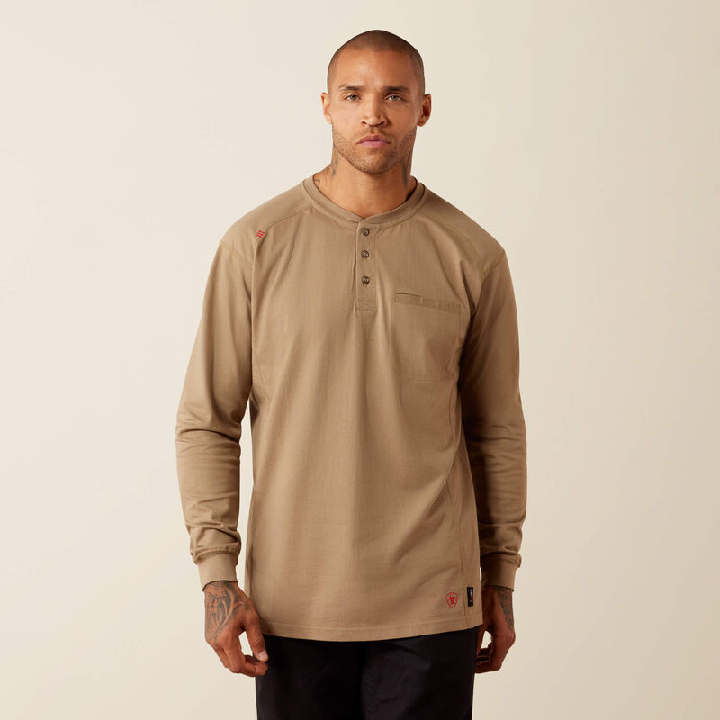 10079819 | ARIAT MEN'S FR AIR HENLEY L/S T-SHIRT - FIELD KHAKI