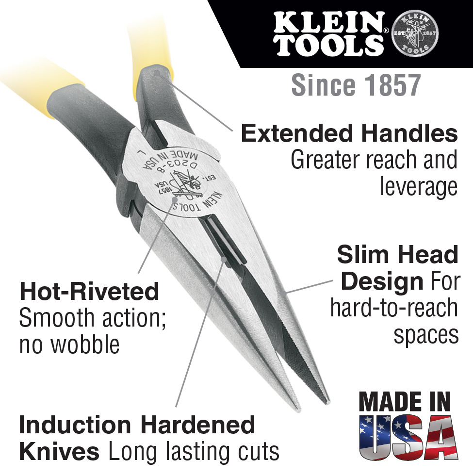 D203-8" NEEDLE NOSE SIDE-CUTTER PLIERS