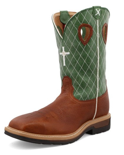 MLCS002-12" Western Work Boot Cognac Glazed Pebble & Lime