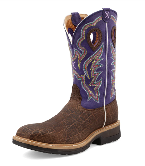 MLCA006-12" Western Work Boot Brown & Purple