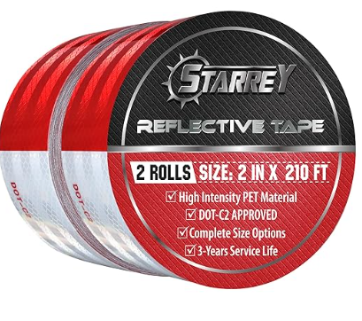 Reflective Tape Outdoor Red White 2 in X 210 FT Waterproof Self Adhesive DOT-C2
