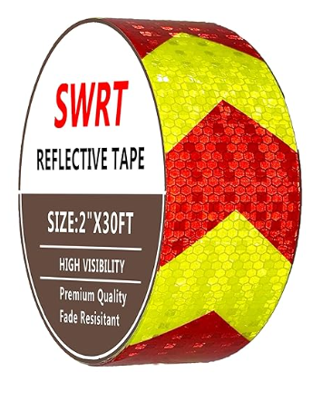 SWRT Reflective Tape Outdoor Waterproof, 2" x 30 FT Red & Fluorescent Yellow Reflective