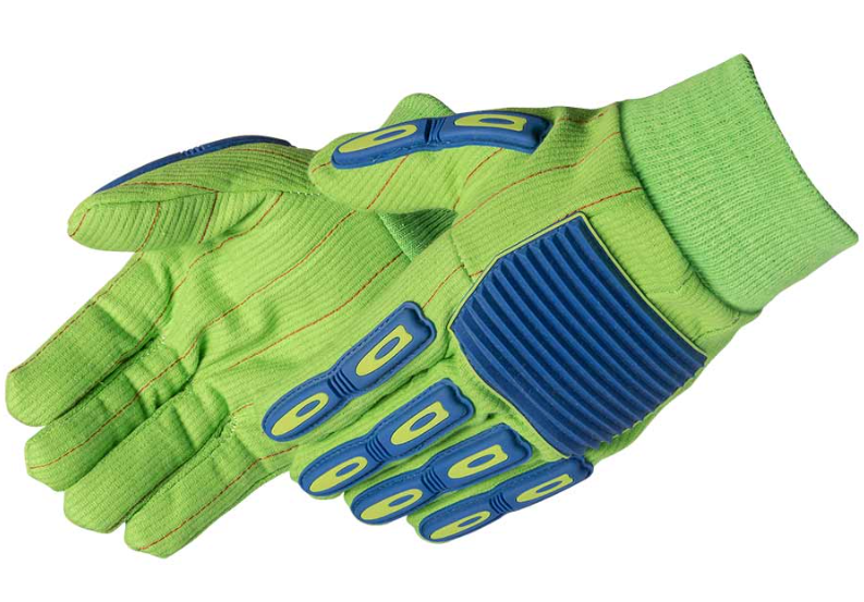 COTTON GLOVE GREEN IMPACT 18 oz. Poly/Cotton Corded Double Palm,   Cut ANSI A2 Impact Level 2