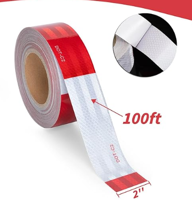 DOT-C2 Reflective Tape 2 in X 600 FT, Dot Safety Warning Tapes Bulk, Red / White