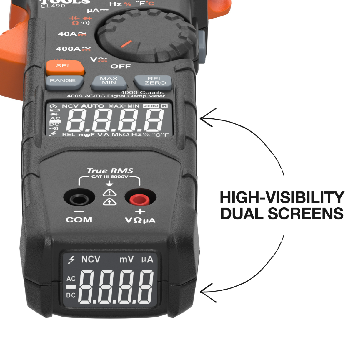 CL490 400A AC/DC Dual-Display Auto-Ranging Digital Clamp Meter
