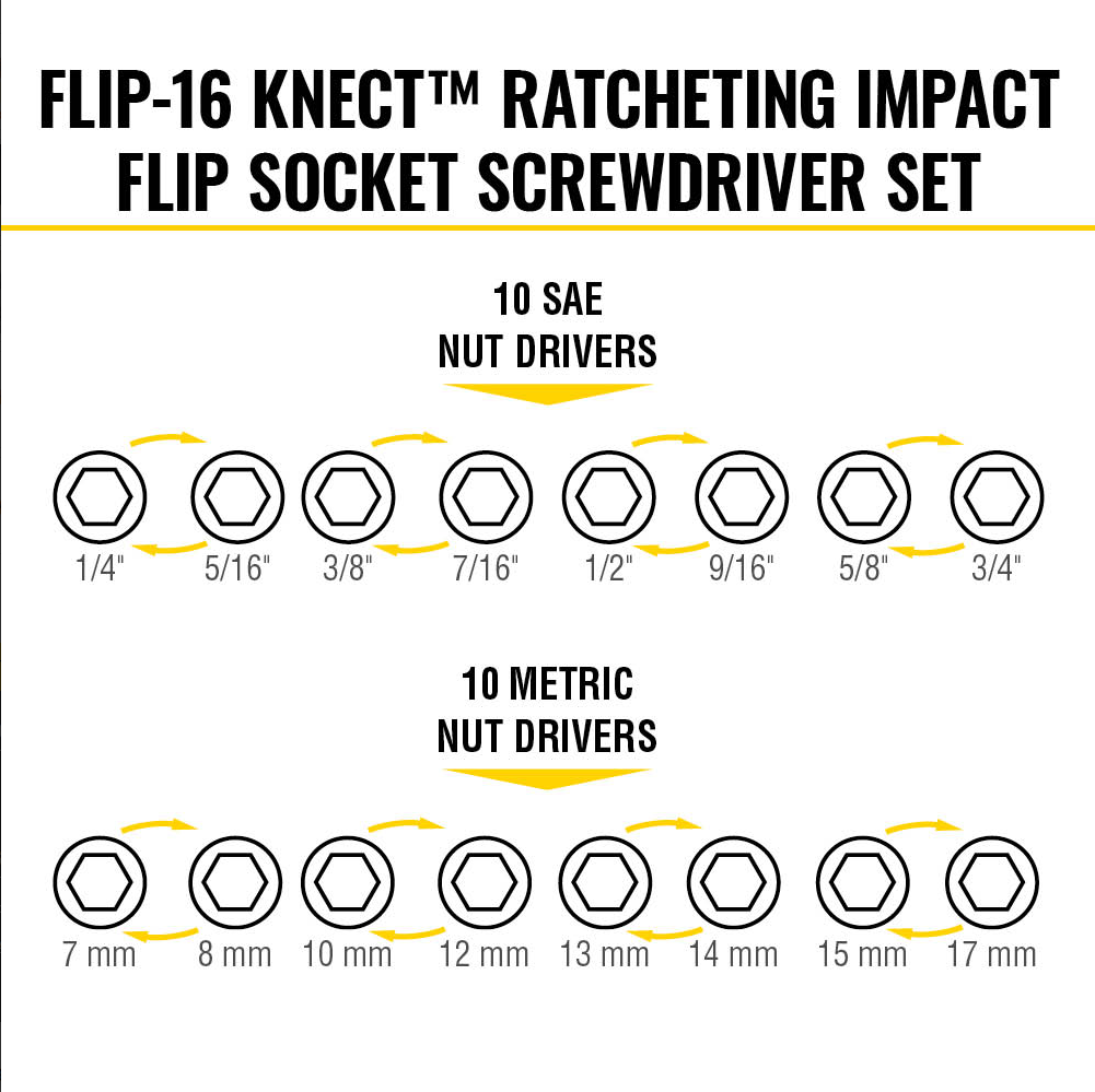 65242 Flip-16 KNECT™ Ratcheting Impact Flip Socket Screwdriver Set