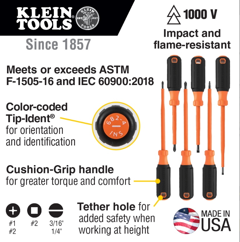 85076INS Screwdriver Set, 1000V Insulated, 6-Piece