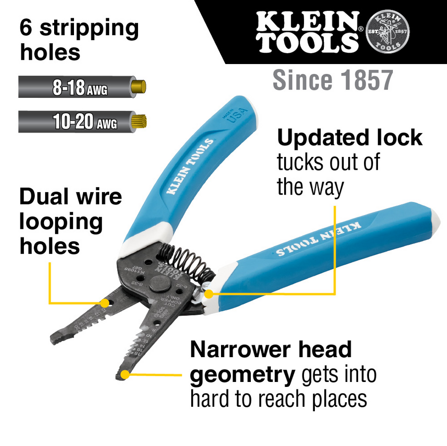 K11095 Klein-Kurve® Wire Stripper / Cutter, 8-20 AWG