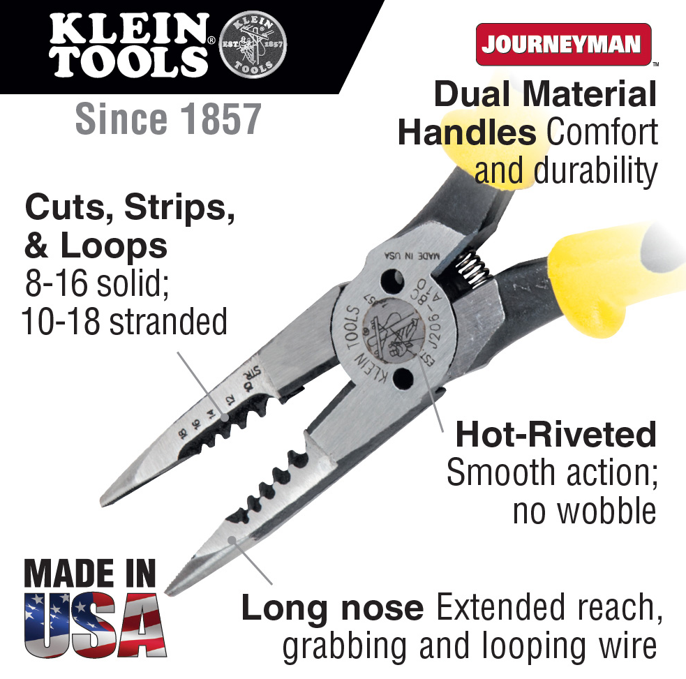 J206-8C - Pliers, All-Purpose Needle Nose, Spring Loaded, Cuts, Strips, 8.5-Inch