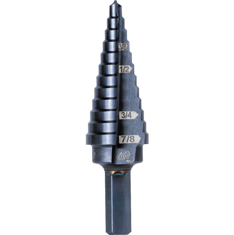 KTSB14 - 12-Step Drill Bit, 3/8-Inch Hex, Double Straight Flute, 3/16-Inch to 7/8-Inch