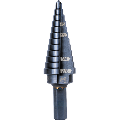KTSB14 - 12-Step Drill Bit, 3/8-Inch Hex, Double Straight Flute, 3/16-Inch to 7/8-Inch