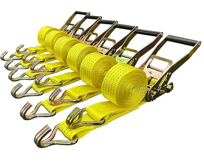 Ratchet Tie Down Straps, 2 in x 15 ft, 5,000 lb Breaking Strength, J-Hook, 6-Pack