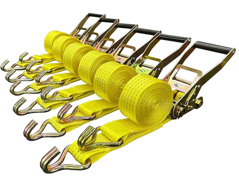 Ratchet Tie Down Straps, 2 in x 15 ft, 5,000 lb Breaking Strength, J-Hook, 6-Pack