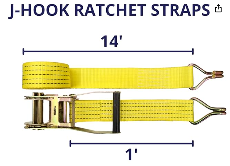 Ratchet Tie Down Straps, 2 in x 15 ft, 5,000 lb Breaking Strength, J-Hook, 6-Pack