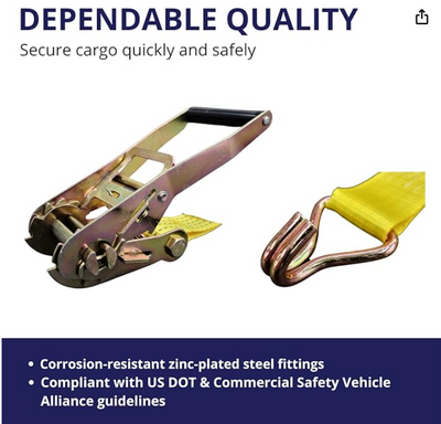 Ratchet Tie Down Straps, 2 in x 15 ft, 5,000 lb Breaking Strength, J-Hook, 6-Pack