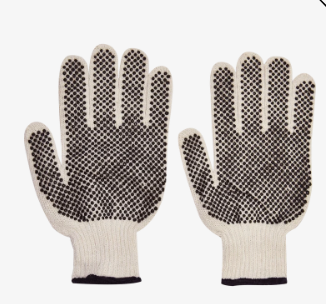 4330-WHITE COTTON GLOVES W/ BLACK DOTS (STRING KNIT)