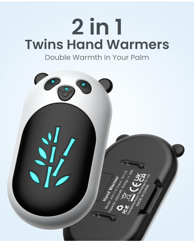 Hand Warmers Rechargeable, 6000mAh Electric Hand Warmer Reusable, 20Hrs Long Heating, Portable Pocket Heater