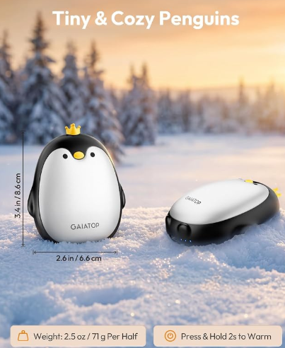 Gaiatop Magnetic Hand Warmers Rechargeable 2 Pack, Pocket Penguin 3 Heat Levels, Reusable Portable Electric Heater