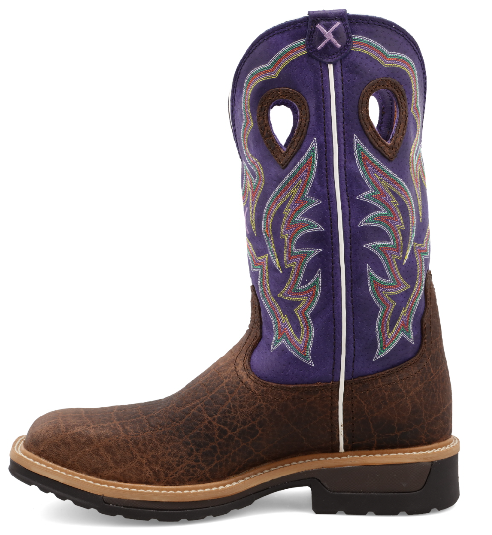 MLCA006-12" Western Work Boot Brown & Purple