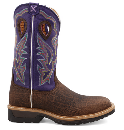 MLCA006-12" Western Work Boot Brown & Purple