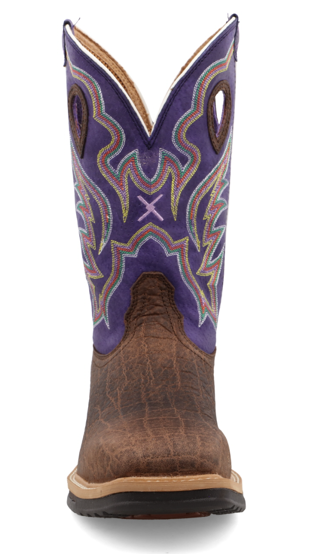MLCA006-12" Western Work Boot Brown & Purple