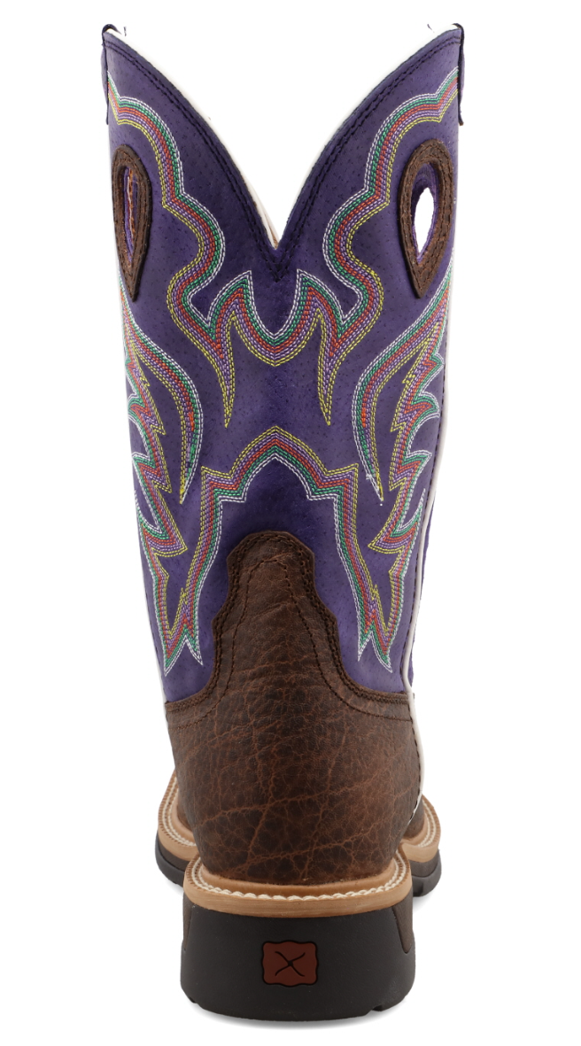 MLCA006-12" Western Work Boot Brown & Purple
