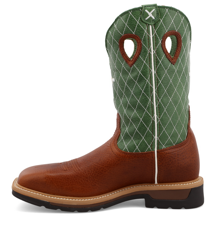 MLCS002-12" Western Work Boot Cognac Glazed Pebble & Lime