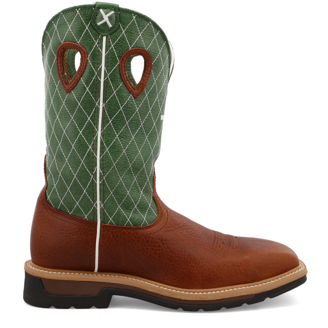 MLCS002-12" Western Work Boot Cognac Glazed Pebble & Lime