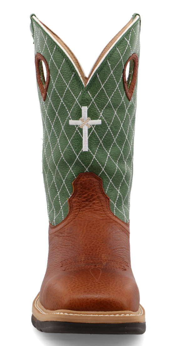 MLCS002-12" Western Work Boot Cognac Glazed Pebble & Lime