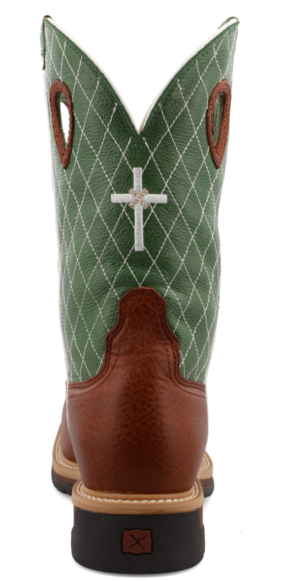 MLCS002-12" Western Work Boot Cognac Glazed Pebble & Lime