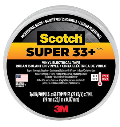 3M Scotch Super 88 Vinyl Electrical Tape, -18 to 105 Degree C, 10000 mV Dielectric Strength, 66' Length x 3/4" Width, Black