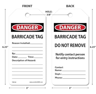 100 Safety Tags by-The-Roll, Caution Barricade, OSHA Compliant Tags Cardstock
