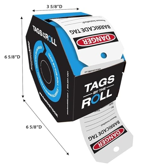 100 Safety Tags by-The-Roll, Caution Barricade, OSHA Compliant Tags Cardstock