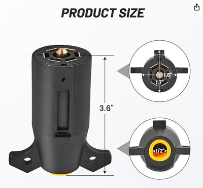 7 Way Round RV-Style Trailer Pin, Light Wiring Harness Connector
