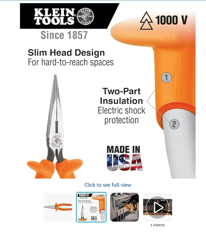 Klein Tools Long Nose Side Cutter D203-8-INS