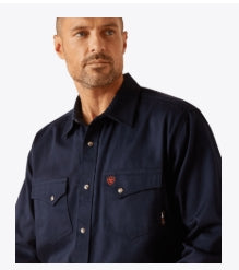 10048489- FR Solid Classic Fit Snap Work Shirt- Navy