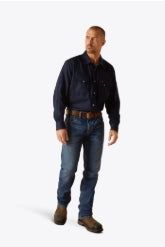 10048489- FR Solid Classic Fit Snap Work Shirt- Navy