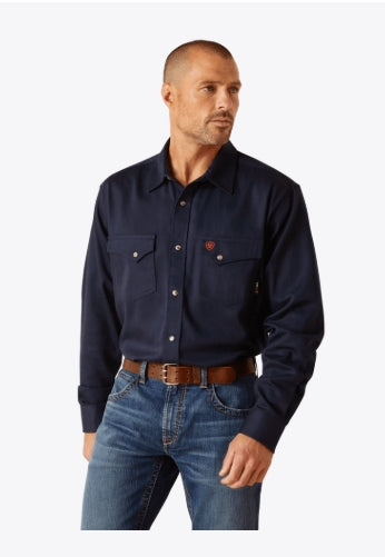 10048489- FR Solid Classic Fit Snap Work Shirt- Navy
